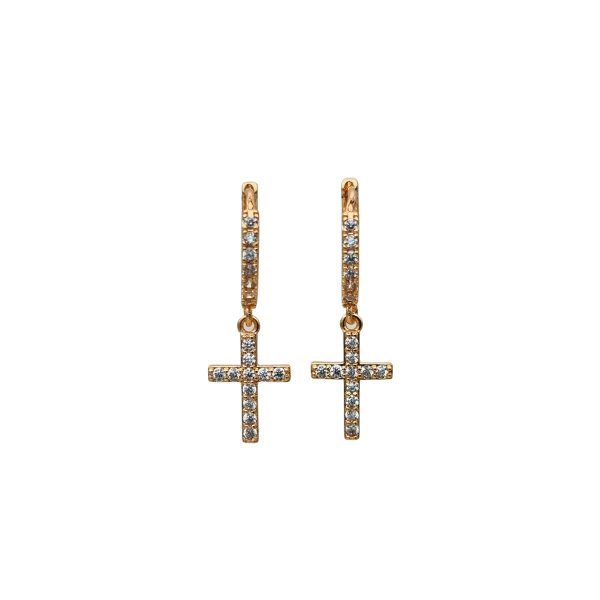 σκουλαρίκια Nancy σε σχήμα σταυρού σε χρυσό χρώμα με ζιργκόν