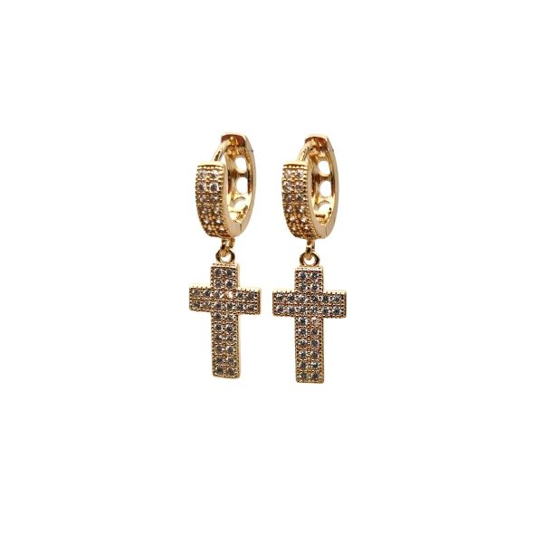 σκουλαρίκια Olivia σε σχήμα σταυρού σε χρυσό χρώμα με λευκά ζιργκόν